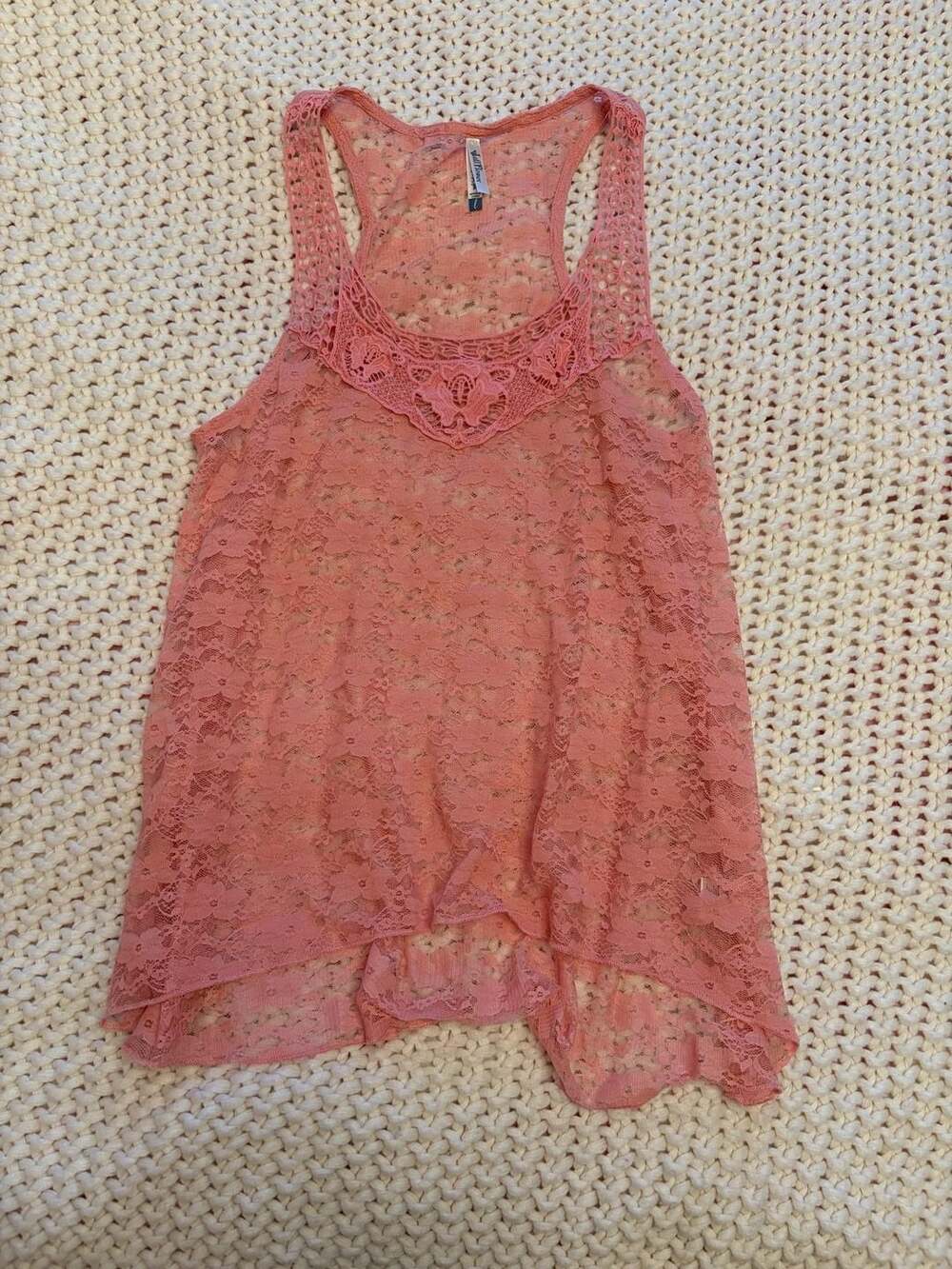 Wallflower Pink Lace Tank Top Crochet Neckline Size L
